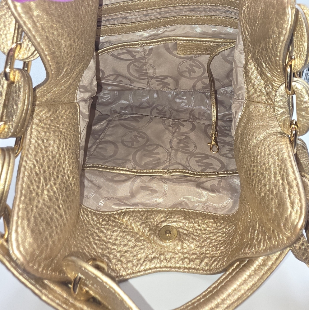 Michael Kors Gold Textured Shoulder Bag - Picture 9 of 15